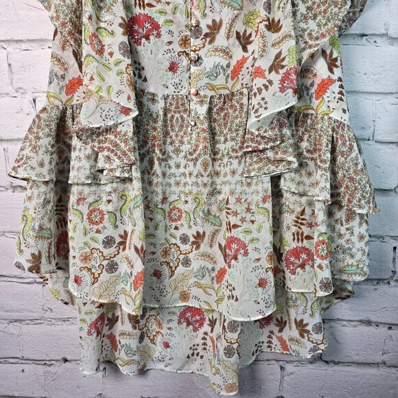 MATILDA JANE BLOUSE FLORAL LAYERED RUFFLED TOP WOMENS SIZE SMALL MULTICOLOR - Picture 3 of 7